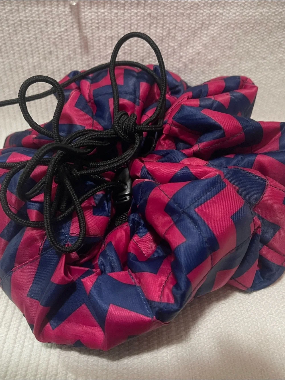 Chevron Drawstring Jewelry or Makeup Pouch - Pink & Navy